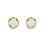 Solitaire Stud Earring Round Lab Created Opal 925 Sterling Silver (6.3mm)