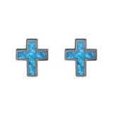 Cross Stud Earrings Lab Created Opal 925 Sterling Silver