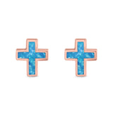 Cross Stud Earrings Lab Created Opal 925 Sterling Silver