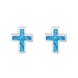 Cross Stud Earrings Lab Created Opal 925 Sterling Silver