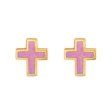 Cross Stud Earrings Lab Created Opal 925 Sterling Silver