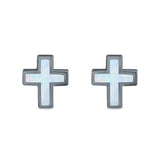 Cross Stud Earrings Lab Created Opal 925 Sterling Silver