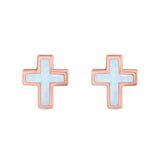 Cross Stud Earrings Lab Created Opal 925 Sterling Silver