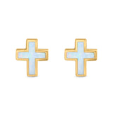 Cross Stud Earrings Lab Created Opal 925 Sterling Silver