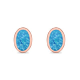 Solitaire Oval Stud Earrings Lab Created Opal 925 Sterling Silver