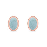 Solitaire Oval Stud Earrings Lab Created Opal 925 Sterling Silver