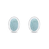 Solitaire Oval Stud Earrings Lab Created Opal 925 Sterling Silver