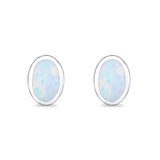 Solitaire Oval Stud Earrings Lab Created Opal 925 Sterling Silver