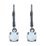 Round Lab Created Opal Lever Back Earring 925 Sterling Silver (25.4mm)