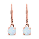 Round Lab Created Opal Lever Back Earring 925 Sterling Silver (25.4mm)