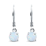 Round Lab Created Opal Lever Back Earring 925 Sterling Silver (25.4mm)