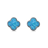 Clover Flower Stud Earring Lab Created Opal 925 Sterling Silver (6.20mm)