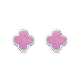 Clover Flower Stud Earring Lab Created Opal 925 Sterling Silver (6.20mm)