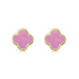 Clover Flower Stud Earring Lab Created Opal 925 Sterling Silver (6.20mm)