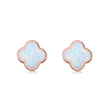 Clover Flower Stud Earring Lab Created Opal 925 Sterling Silver (6.20mm)