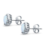 Halo Bridal Engagement Earrings Cushion Lab Opal Simulated CZ 925 Sterling Silver