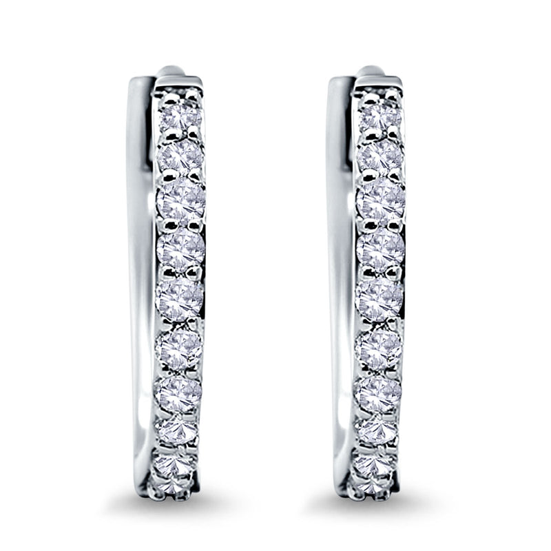 Half Eternity Simulated CZ Round Hoop Earrings 925 Sterling Silver (20mm)
