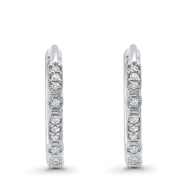 Art Deco Half Eternity Hoop Earrings Simulated CZ Round 925 Sterling Silver (20mm)