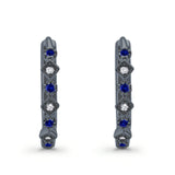 Art Deco Huggie Hoop Earrings Round Simulated CZ 925 Sterling Silver (18mm)