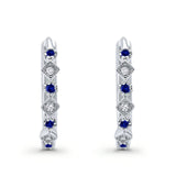 Art Deco Huggie Hoop Earrings Round Simulated CZ 925 Sterling Silver (18mm)