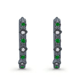 Art Deco Huggie Hoop Earrings Round Simulated CZ 925 Sterling Silver (18mm)
