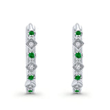 Art Deco Huggie Hoop Earrings Round Simulated CZ 925 Sterling Silver (18mm)