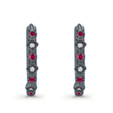 Art Deco Huggie Hoop Earrings Round Simulated CZ 925 Sterling Silver (18mm)