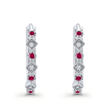 Art Deco Huggie Hoop Earrings Round Simulated CZ 925 Sterling Silver (18mm)