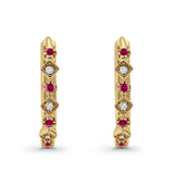 Art Deco Huggie Hoop Earrings Round Simulated CZ 925 Sterling Silver (18mm)