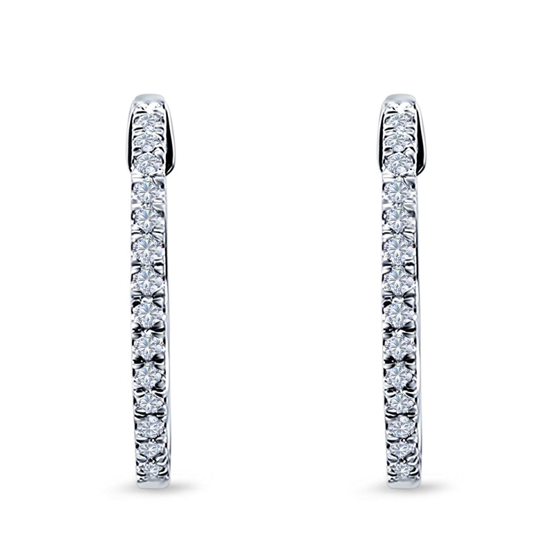 Half Eternity Simulated CZ Round Hoop Earrings 925 Sterling Silver (15mm)