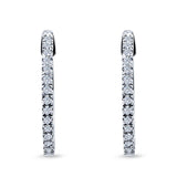 Half Eternity Simulated CZ Round Hoop Earrings 925 Sterling Silver (15mm)