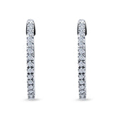 Half Eternity Simulated CZ Round Hoop Earrings 925 Sterling Silver (15mm)