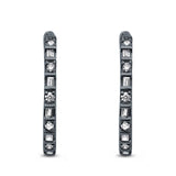 Full Eternity Simulated CZ Baguette Round Hoop Earrings 925 Sterling Silver (23mm)