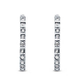 Full Eternity Simulated CZ Baguette Round Hoop Earrings 925 Sterling Silver (23mm)