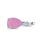 Pear Shape Lab Created Opal Simulated CZ 925 Sterling Silver Charm Pendant (21.5mm)