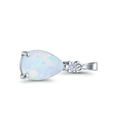 Pear Shape Lab Created Opal Simulated CZ 925 Sterling Silver Charm Pendant (21.5mm)