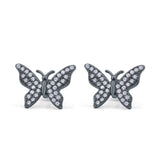 Butterfly Stud Earrings Simulated Cubic Zirconia 925 Sterling Silver (14mm)