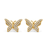 Butterfly Stud Earrings Simulated Cubic Zirconia 925 Sterling Silver (14mm)