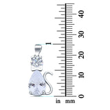 Teardrop Cat Pendant Charm Pear Simulated Cubic Zirconia 925 Sterling Silver