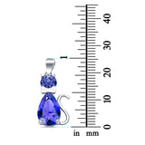 Teardrop Cat Pendant Charm Pear Simulated Cubic Zirconia 925 Sterling Silver