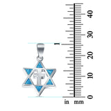 Lab Created Opal Star of David with Cross 925 Sterling Silver Charm Pendant