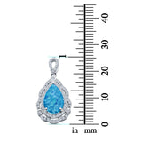 Pear Shape Lab Created Opal & Cubic Zirconia 925 Sterling Silver Charm Pendant