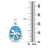 Solid Lab Created Opal with Palm Tree Design .925 Sterling Silver Charm Pendant