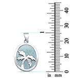 Solid Lab Created Opal with Palm Tree Design .925 Sterling Silver Charm Pendant