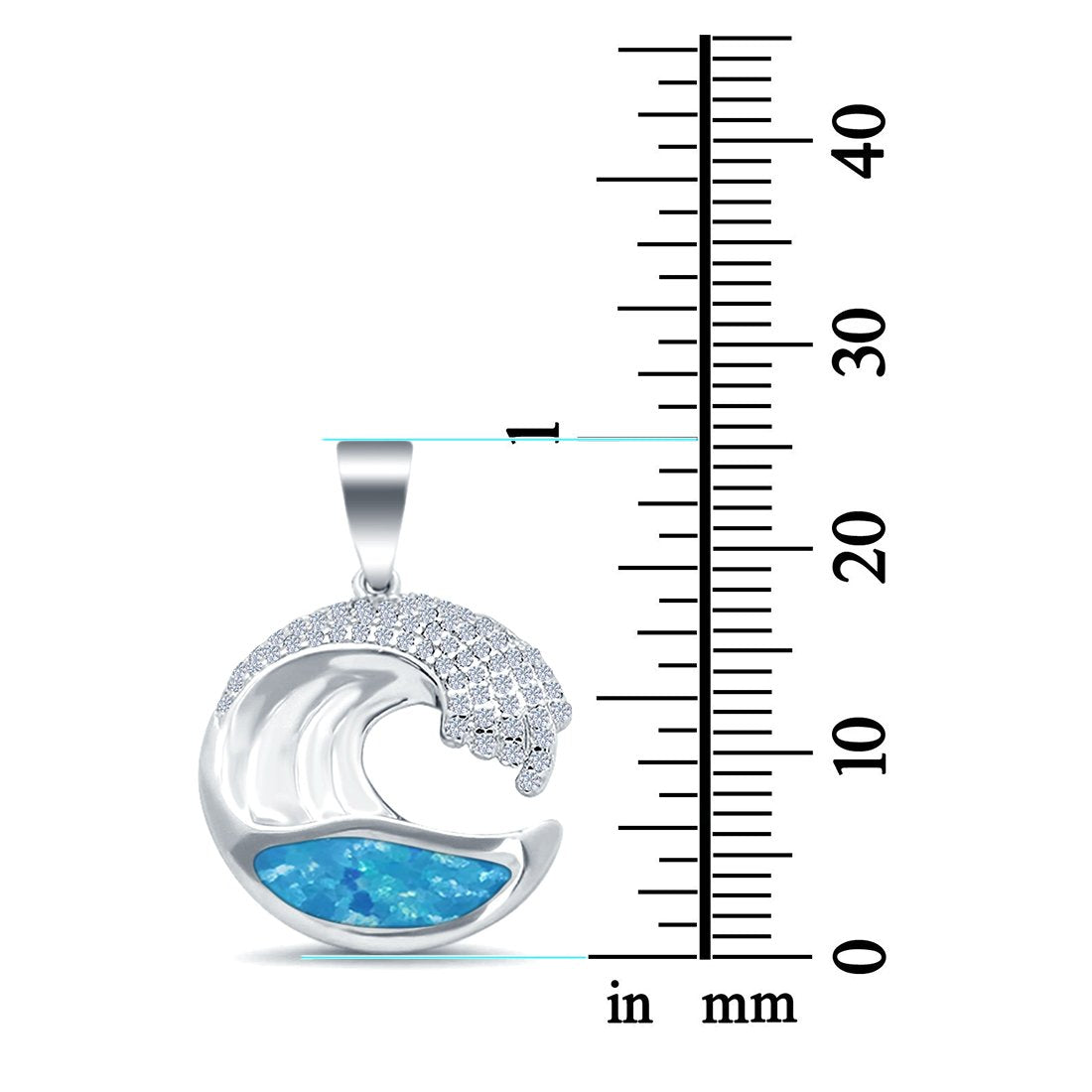 Lab Created Opal Wave Design Simulated CZ 925 Sterling Silver Charm Pendant