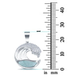 Lab Created Opal Wave Design Simulated CZ 925 Sterling Silver Charm Pendant