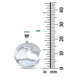 Lab Created Opal Wave Design Simulated CZ 925 Sterling Silver Charm Pendant