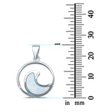 Lab Created Opal Ocean Wave 925 Sterling Silver Charm Pendant