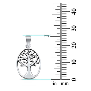 Oval Tree of Life Pendant Charm Solid 925 Sterling Silver