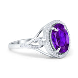Oval Accent Wedding Engagement Ring Simulated Cubic Zirconia 925 Sterling Silver